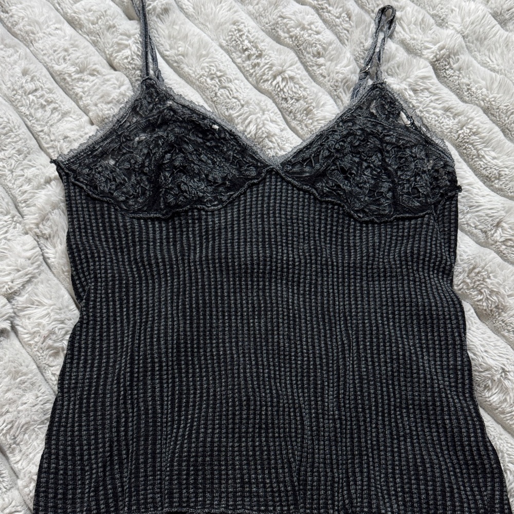 Free People Black Lace-Trim Ribbed Tank - Picture 4 of 4
